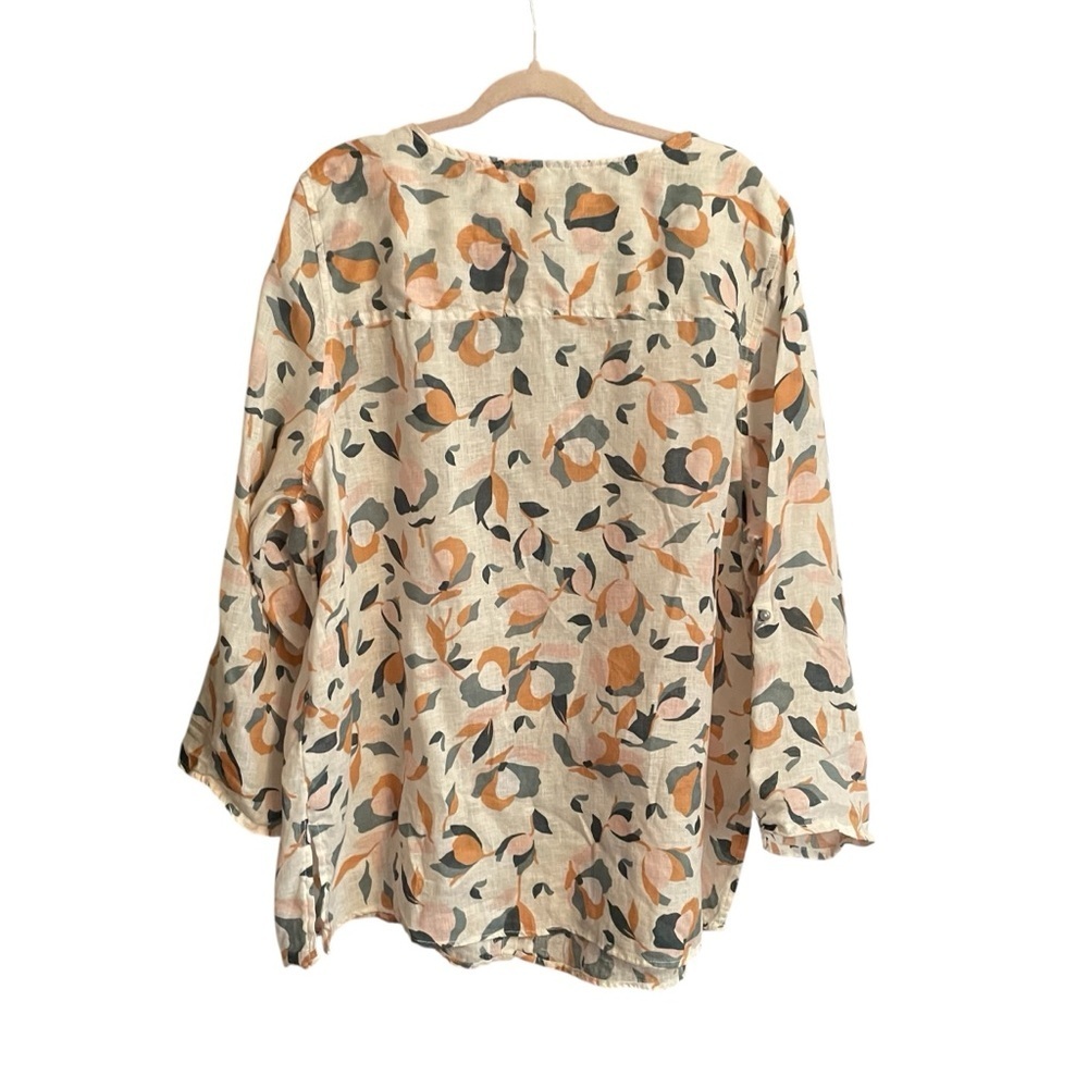 Rachel Zoe Floral- Button front/Tab Sleeves-Plus Size 3X 100% Linen Blouse/Tunic - Picture 5 of 11